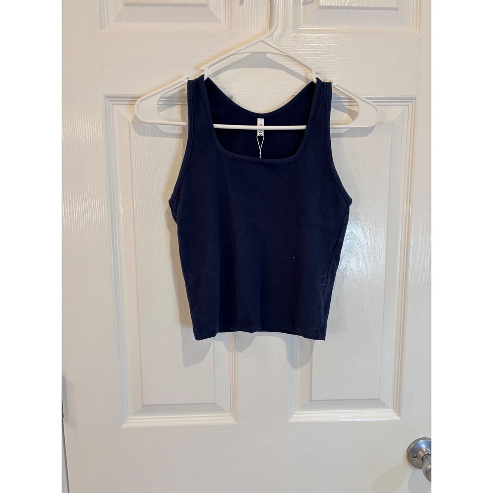 Reoria XS Blue Crop Top Tank Sleeveless Square Neck Casual Active Basic